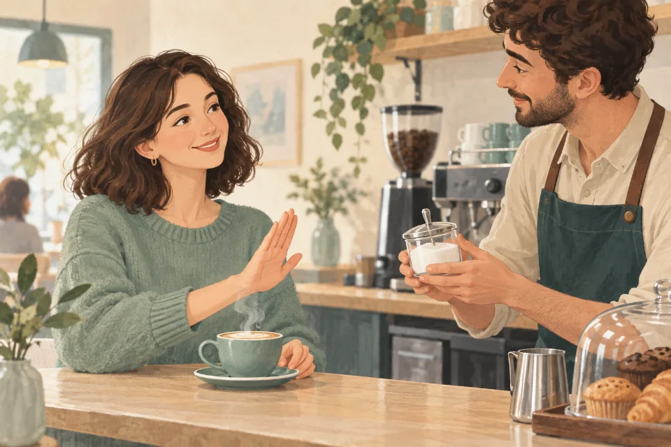 음료에서 설탕을 빼 달라고 요청할 때.