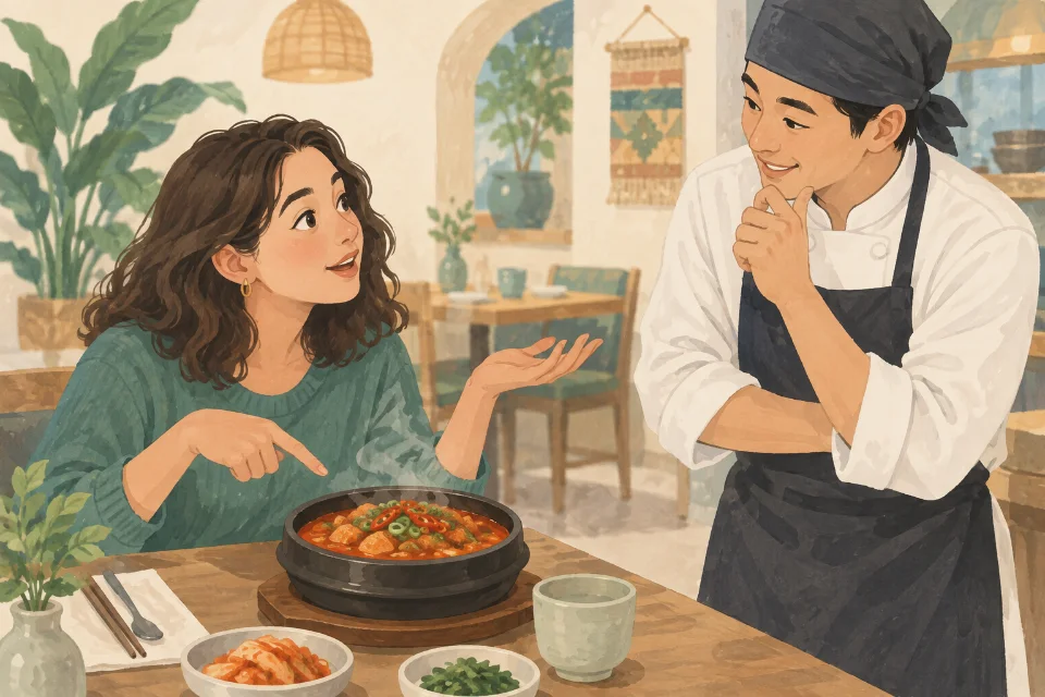 음식의 매운 정도를 주문 전에 물을 때.