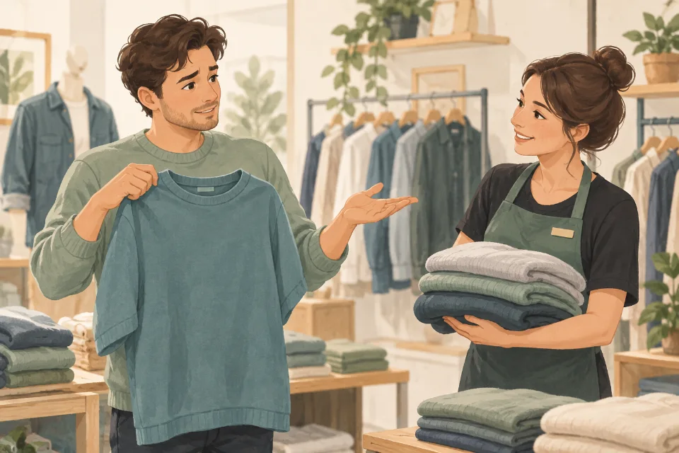 옷가게에서 더 큰 사이즈를 요청할 때.