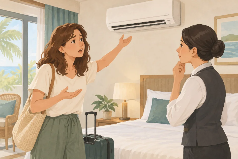 숙소 직원에게 에어컨 고장을 알릴 때.