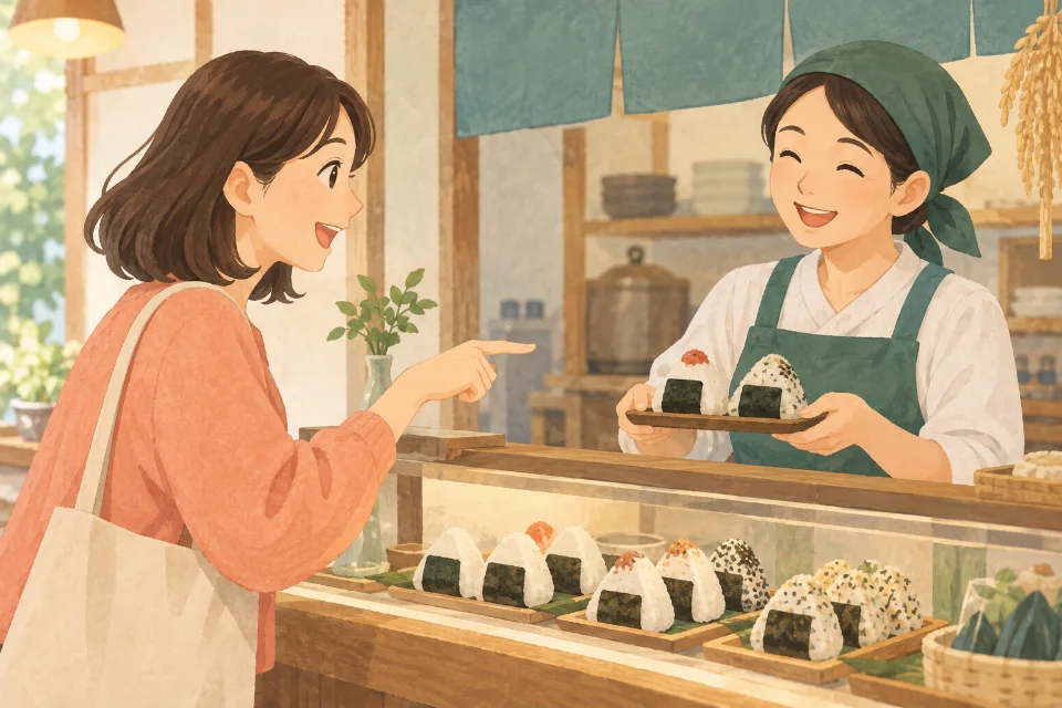 가게에서 주먹밥을 달라고 주문할 때.