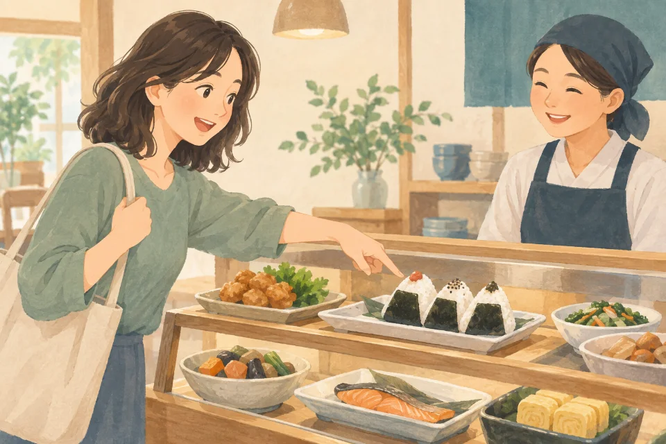 여러 음식 중 주먹밥을 선택할 때.