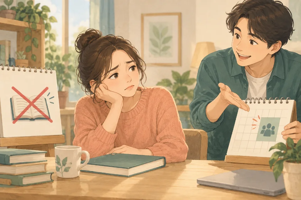 독서 예정이 바뀌었다고 설명할 때.